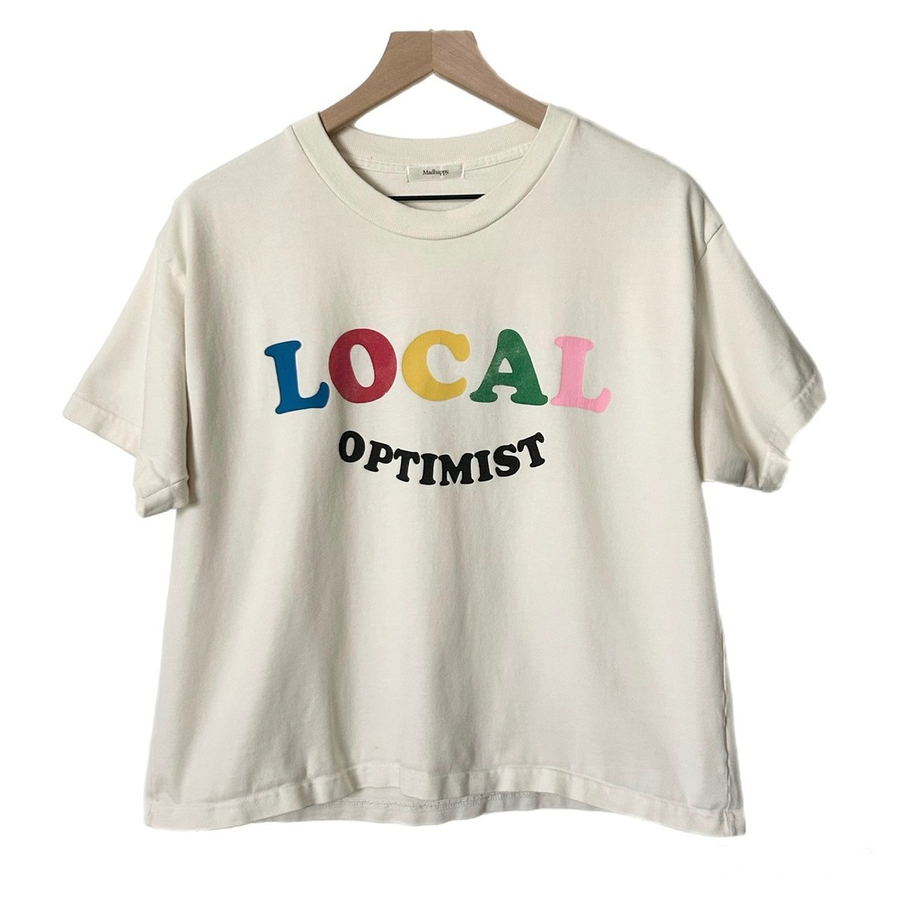 Madhappy Local Optimist Graphic T-Shirt Cream Off-White Made in USA Size Large